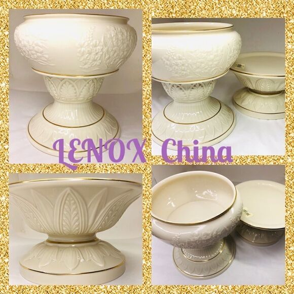 Lenox China Serveware Set: Bowl & 2 Display Bases - Picture 1 of 16